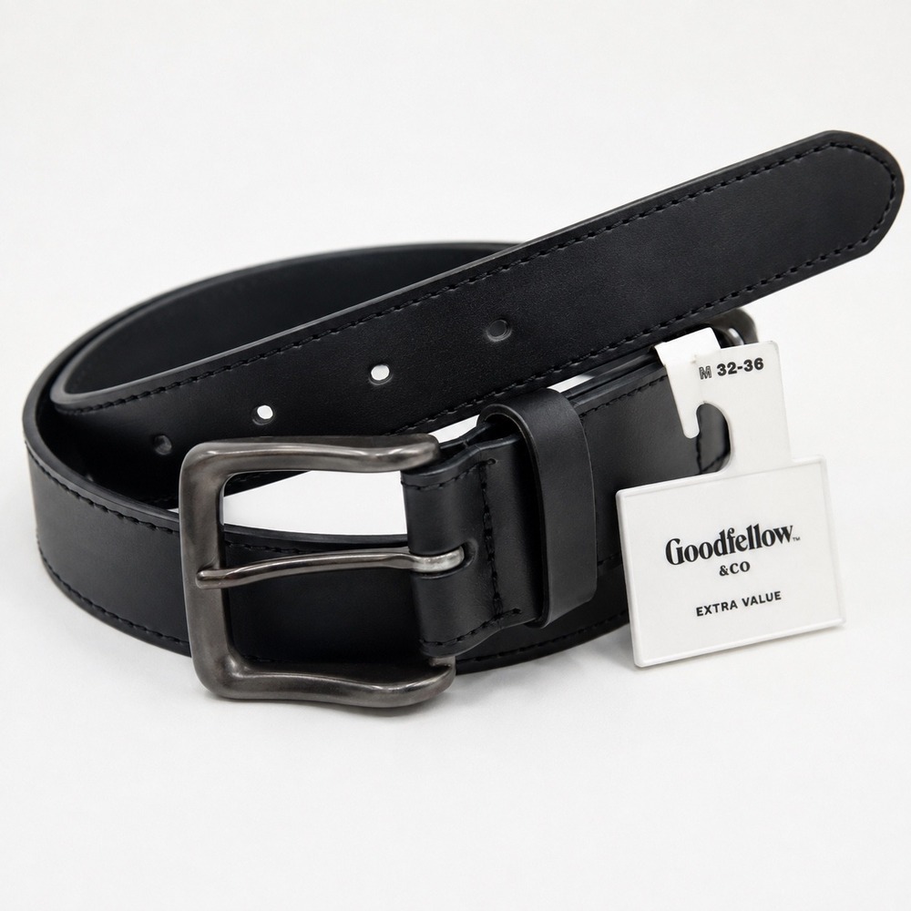 Goodfellow & Co Mens Bonded Leather Belt Black Medium 32-36 Gunmetal Buckle